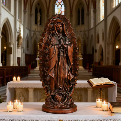 Virgen de Guadalupe en Madera con Acabado Oscuro
