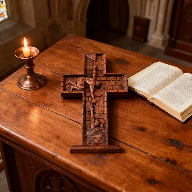 Cruz de Jesús en Madera Artesanal